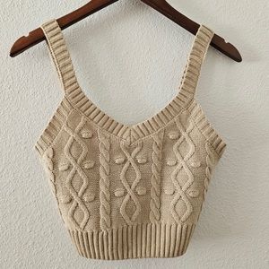 Dictionary cable knitwear tan cropped top NEW with TAG in size Medium